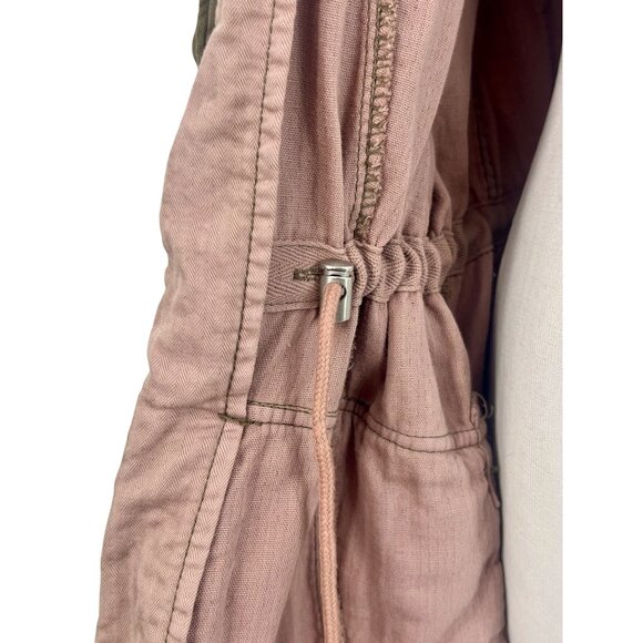 Free People Distressed Olive Button Front Relaxed Military Jacket Gorpcore Boho - Picture 15 of 16